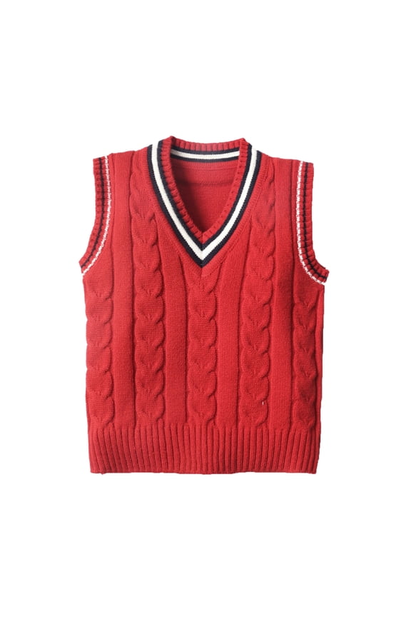 Kids Boys Girls V-Neck Vests Sweater Sleeveless Warm Knitted Pullover Knitwear Tops Birthday Child Dailywear