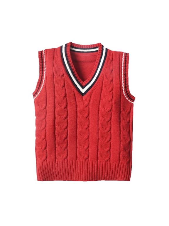 Kids Boys Girls V-Neck Vests Sweater Sleeveless Warm Knitted Pullover Knitwear Tops Holiday Child Dailywear