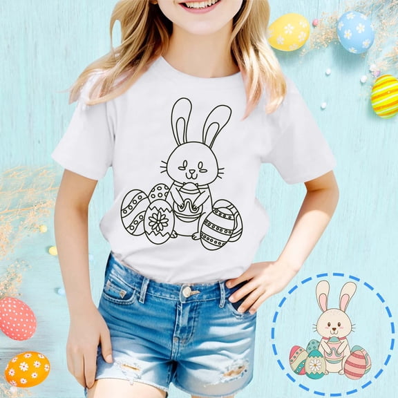 JIAYUE Kids Easter Tops For Boys Girls Short Sleeve Cartoon Print Crew Neck Pull-On Classic Fit T Shirts For Children Casual Tees