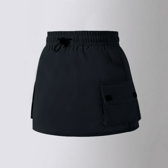 JIAYUE Kids Girls Cargo Skirts Solid Color Mini Elastic Waistband with Pocket Cargo For Child Charming Adjustable Clothing