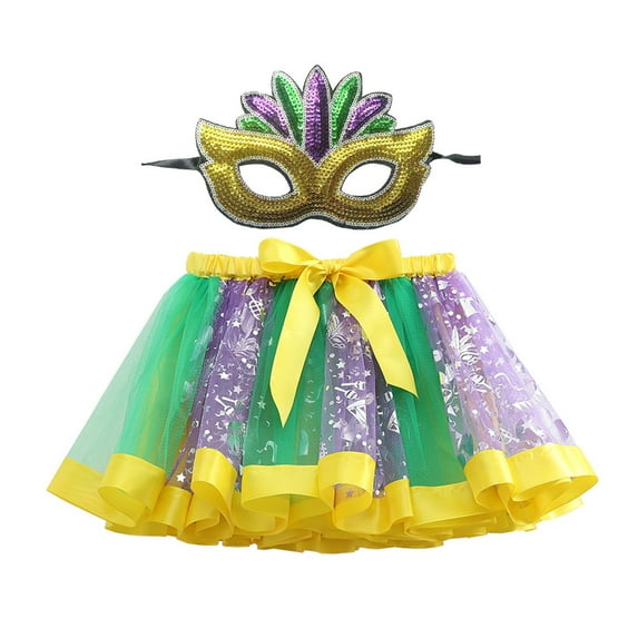 JIAYUE Kids Girls Carnival Skirts Sets Color Blocking Tutu Mini with Mask For Child Festival Playwear Outfits