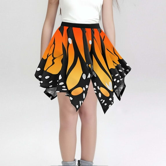 JIAYUE Kids Girls Charming Skirts Carnival Printed Mini Butterfly Designed Asymmetrical Hem For Festival Wear