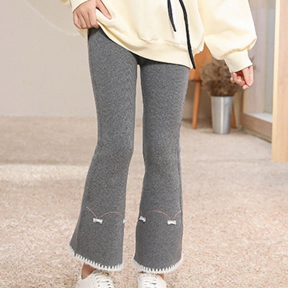 JIAYUE Kids Girls Flared Pants Solid Color Bows Bootcut Girlfriend Style Mid Waisted For Kids Casual Fashionable Soft Pant