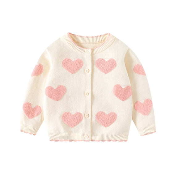 JIAYUE Kids Girls Jackets Coat Heart Printed Long Sleeve Crew Neck Button Cardigan Snug Warmth For Youth Comfort Clothing