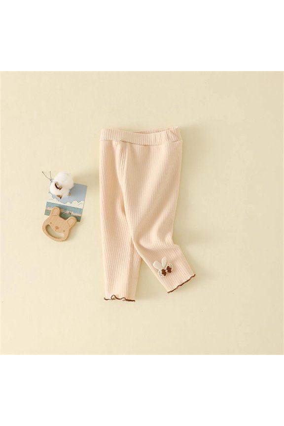 Kids Girls Pants Solid Color Snug Warmth Jogger Legging Flat Front Mid Waisted For Kids Casual Soft Pant
