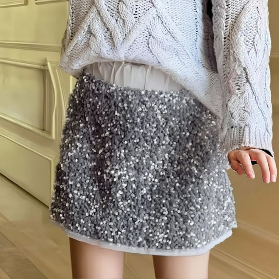 JIAYUE Kids Girls Sequins Skirts Carnival Solid Color Mini Elastic Waistband For Children Festival Charming Wear