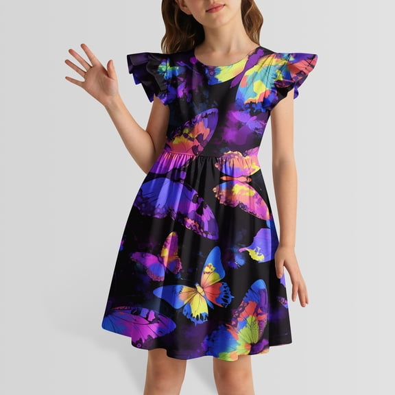 JIAYUE Kids Girls Spring Summer Dresses Short Sleeve Tie Dye Drop Shoulder Crew Neck A-Line Mid Length Classic Fit For Toddler Party Dress