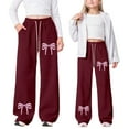 thumbnail image 1 of JIAYUE Kids Girls Valentines Day Trousers Bowknot Print High Waisted Straight-Leg Long with Drawstring Girlfriend Slacks For Teens Stylish Everyday Pants, 1 of 9