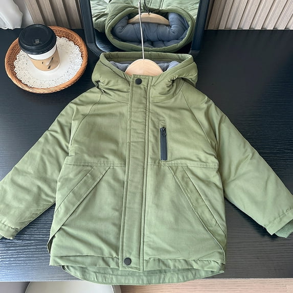 JIAYUE Kids Outerwear Jackets Winter Long Sleeve Solid Color Thickened Warm Hooded Zipper For Boys Girls Cozy Outdoor Wear