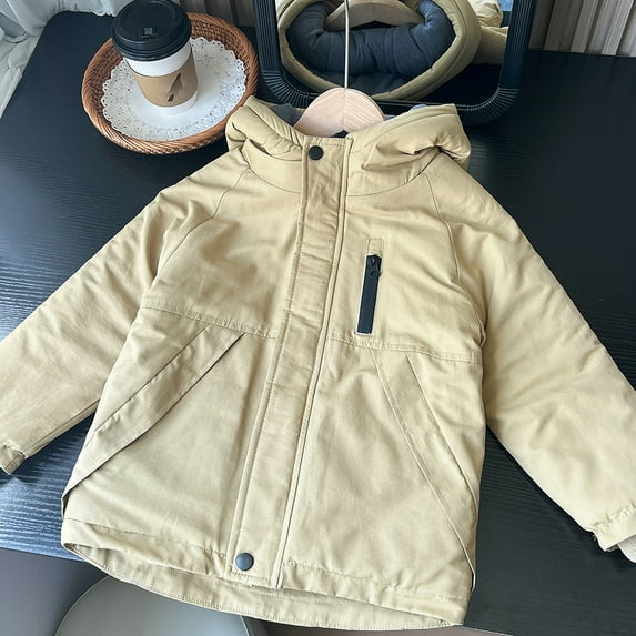 JIAYUE Kids Outerwear Jackets Winter Long Sleeve Solid Color Thickened Warm Hooded Zipper For Boys Girls Cozy Outdoor Wear