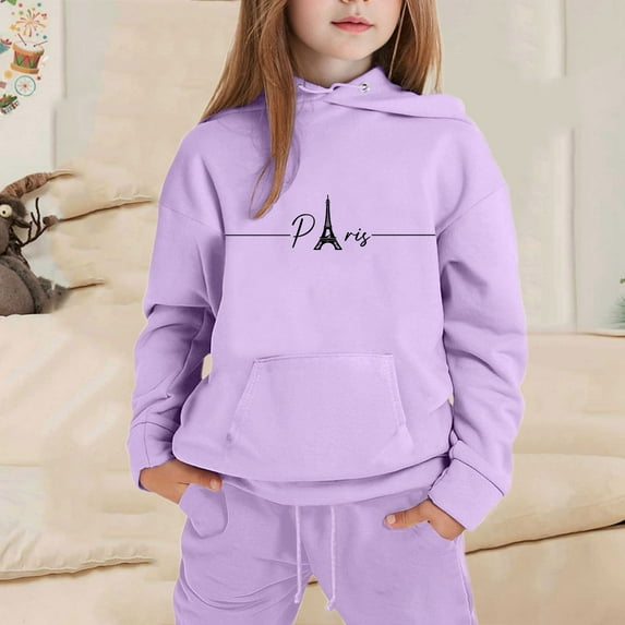 JIAYUE Kids Outfit Sets Girls Fashion Long Sleeved Letter Print Hooded Top Sweater Pants For Child Casual Clothing