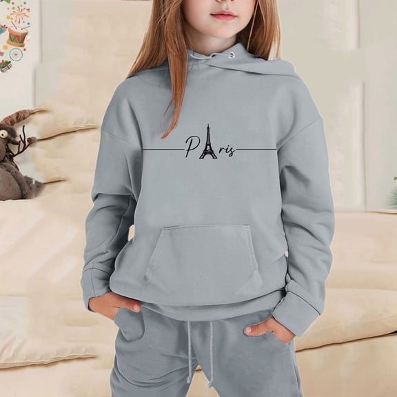 JIAYUE Kids Outfit Sets Girls Fashion Long Sleeved Letter Print Hooded Top Sweater Pants For Child Casual Clothing