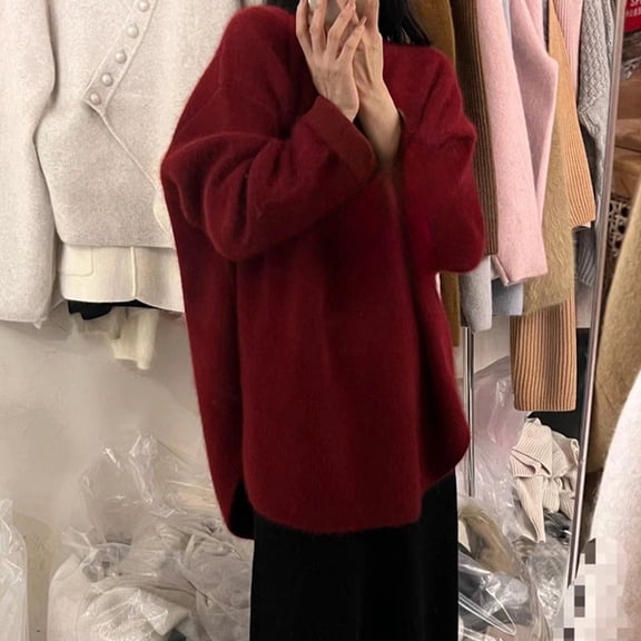 JIAYUE Knit Sweater For Women Solid Color Long Sleeve Drop Shoulder Crew Neck Relaxed Fit Knitwear Pullover For Women Cozy Elegant Homewear