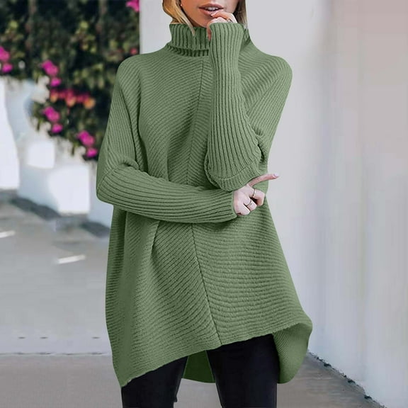 JIAYUE Knit Sweater For Women Solid Color Long Sleeve Drop Shoulder Turtleneck Relaxed Fit Knitwear Pullover For Ladies Casual Stylish Dailywear