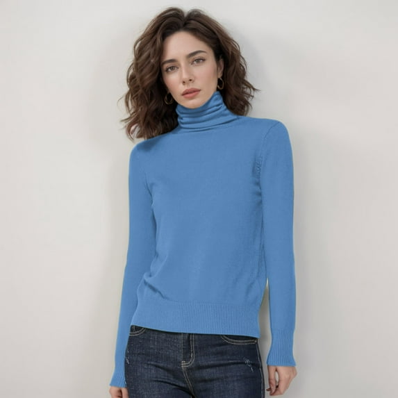 JIAYUE Knit Sweater For Women Solid Color Long Sleeve Drop Shoulder Turtleneck Relaxed Fit Pullover For Cool Weather Style