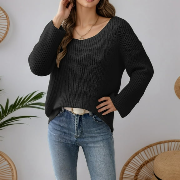 JIAYUE Knit Sweaters for Women Off Shoulder Long Sleeve Pullover Minimalist Loose Fit Solid Color For Ladies Stylish Comfortable Clothing
