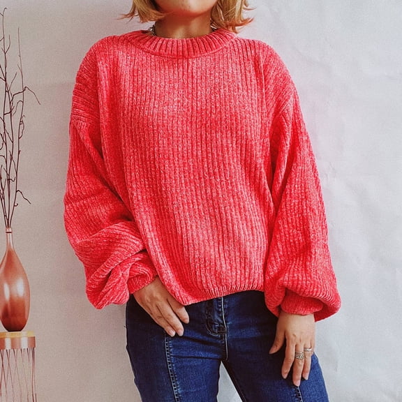 JIAYUE Knitwear For Women Solid Color Long Sleeve Drop Shoulder Crew Neck Relaxed Fit Crop Pullover For Cool Weather Style