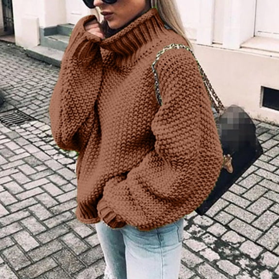 JIAYUE Knitwears For Women Solid Color Long Sleeve Drop Shoulder High Neck Oversized Knitwear Pullover For Women Cozy Elegant Style
