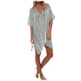 thumbnail image 1 of JIAYUE Ladies Swimsuit Cover-Ups V Neck Above Knee Pure Color Batwing Half Sleeve Bikini Hollow Beach Holiday Comfort Knitted Swimwear Cover Up Top, 1 of 4