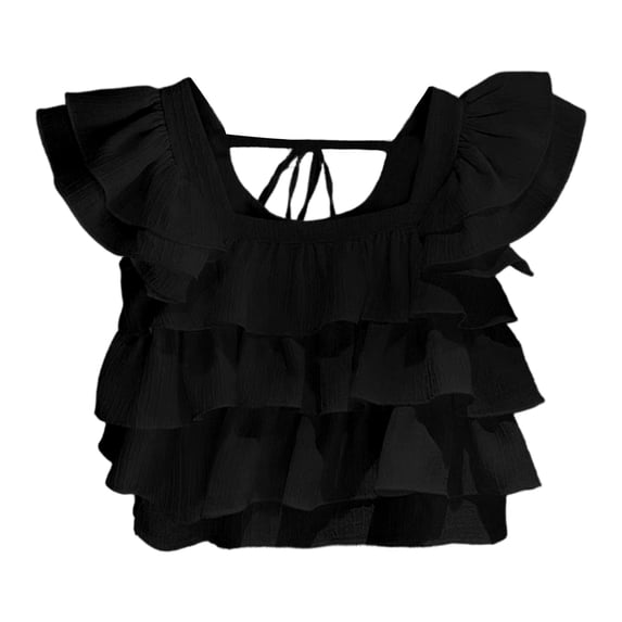 JIAYUE Little Girls Blouse Ruffle Trim Square Neck Flutter Sleeve Blouse Casual Summer For Toddler And Soft Breathable Tee Shirt