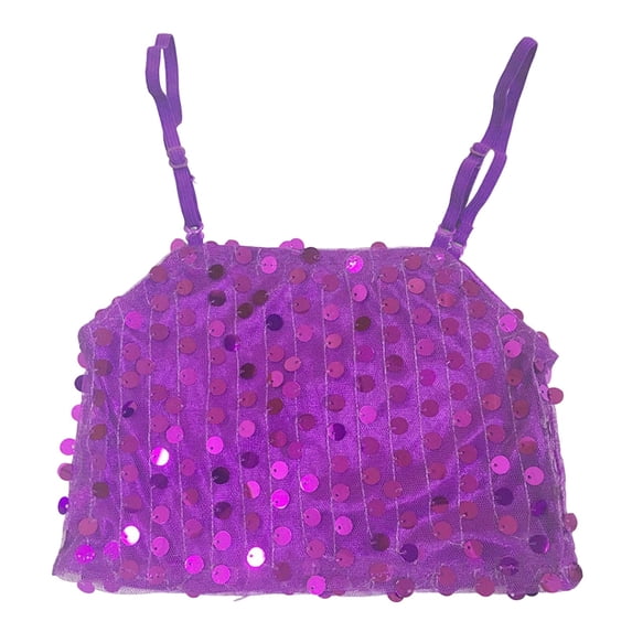 JIAYUE Little Girls Summer Party Camisole Sleeveless Spaghetti Strap Square Neck Pullover Tops Sequins Cropped Tank Top For Children Dance Wear
