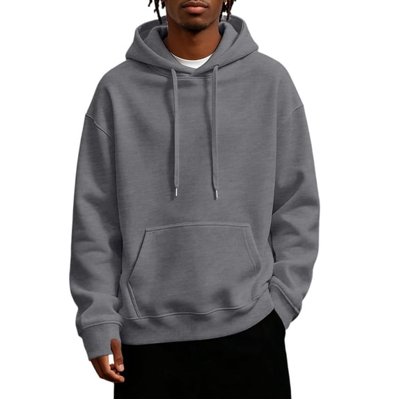 JIAYUE Men Hooded Sweatshirt Oversize Solid Color Long Sleeve Drawstring With Pocket Hoodie for Daily Casual Wear