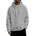 thumbnail image 1 of JIAYUE Men Hooded Sweatshirt Oversize Solid Color Long Sleeve Drawstring With Pocket Hoodie for Outdoor Workout, 1 of 8