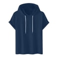 thumbnail image 1 of JIAYUE Men Hoodies Solid Color Short Sleeve Hooded Shirt Drawstring Baggy Casual Top For Walking And Shopping, 1 of 2