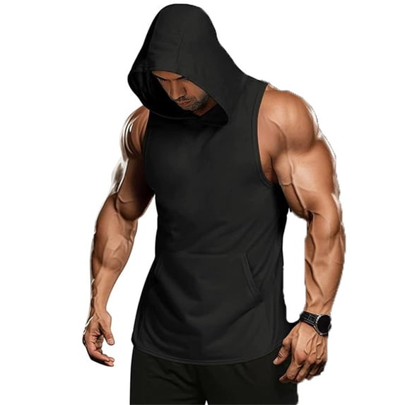 JIAYUE Men Tank Top Sleeveless With Front Pocket Solid Color Hoodies For Gym Training And Fitness Workouts