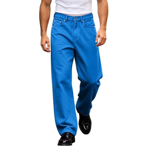JIAYUE Men's Flared Jeans Casual Washed Solid Color Long Straight Leg Classic Denim Pants With Button Zipper Waist For Summer Loose Fit Daily Travel Street Outdoor Wear