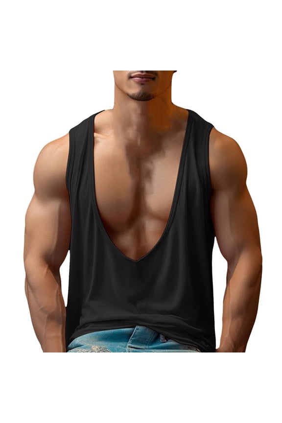Men's Summer Deep V Neck Tank Top Solid Color Thin Loose Casual Sweatshirt Sleeveless Breathable Sports Undershirt Versatile Muscle Tops