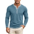 thumbnail image 1 of JIAYUE Men's T Shirt Contrast Color Henley Long Sleeve Shirts V Neck Buttons Placket Slim Fit Casual Pullover Tops For Commute Travel And Daily Comfortable Wear, 1 of 7