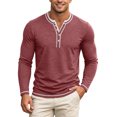 thumbnail image 1 of JIAYUE Men's T Shirt Contrast Color Trim Henley Long Sleeve Shirts V Neck Buttons Placket Slim Fit Casual Pullover Tops For Commute Travel And Everyday Comfortable Wear, 1 of 7
