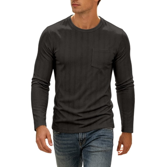 JIAYUE Men's T Shirt Long Sleeve Round Neck Knit Sweater Casual Pullover Tops With Pockets Soft Comfortable Slim Fit Solid Color Daily Lightweight Wear For Male