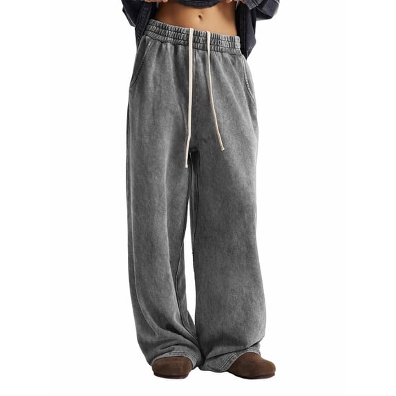 JIAYUE Men's Wide Leg Jeans Soft Washed Relaxed Fit Elastic Drawstring Waist Loose Full Length Casual Cozy Trousers Streetwear For Daily Travel Outings Classic Pants