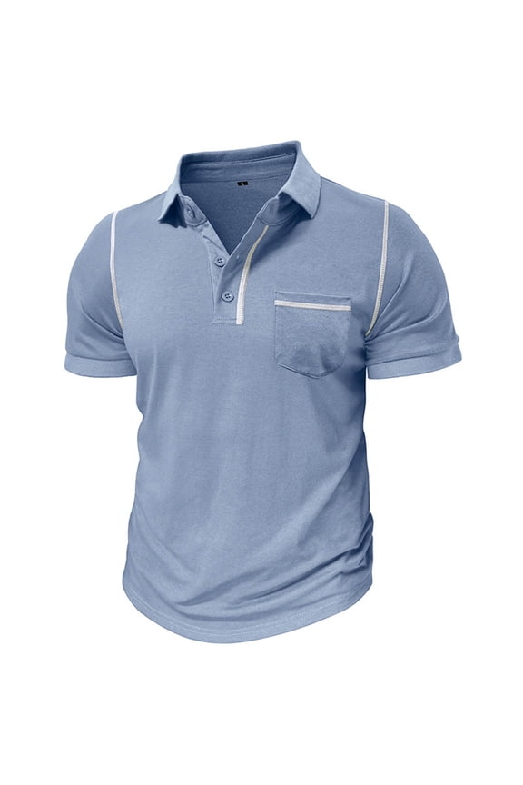 Mens Polo Shirts Casual Knit Turndown Collar Classic Solid Color Short Sleeve Comfortable Button Pocket For Daily Wear Versatile Tops For Men