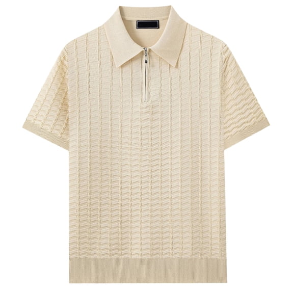JIAYUE Mens Polo Shirts Classic Short Sleeve Knit Blend Casual Summer Textured Versatile Solid Color Breathable Turndown Collar For Business Daily Wear Comfortable Tops For Men