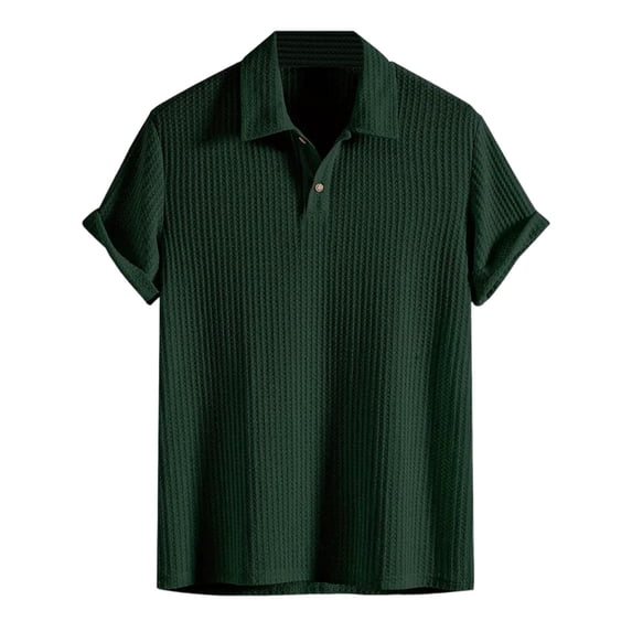 JIAYUE Mens Polo Shirts Solid Color Casual Fashion Short Sleeve Turndown Collar Button Everyday Wear Versatile Breathable Ribbed Tops For Men