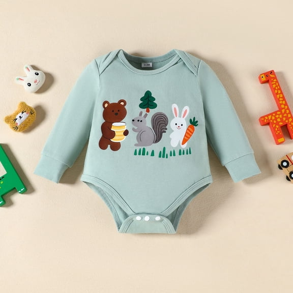 JIAYUE Onesie For Boys Girls Cartoon Long Sleeve Crew Neck Button Romper For Toddler Soft Dailywear