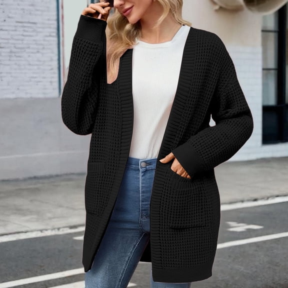 JIAYUE Outerwear Jacket For Ladies Solid Color Long Sleeve Relaxed Fit Pull-On Sport Style Knitted Sweater Cardigan Autumn Winter Cozy Jacket