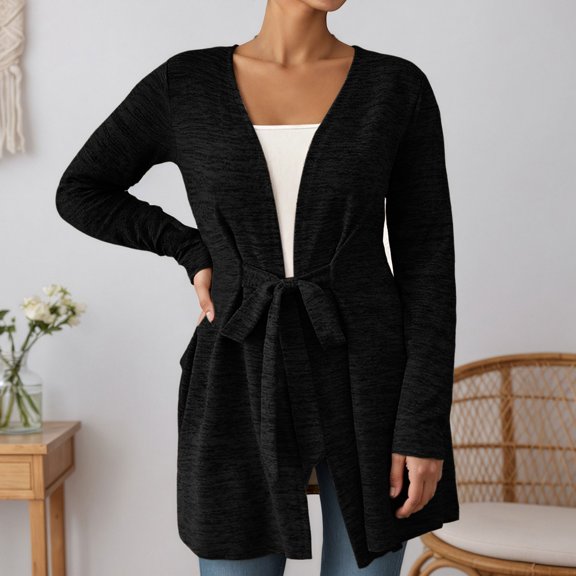 JIAYUE Outerwear Jacket For Women Solid Color Long Sleeve Relaxed Fit Drawstring Sport Style Knitted Sweater Cardigan For Stylish Casual Jacket