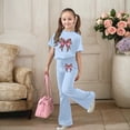 thumbnail image 1 of JIAYUE Outfit Sets For Girls Cartoon Print Short Sleeve Crew Neck Pullover T Shirt Flared Pants Elegant For Kids Casual Set, 1 of 5