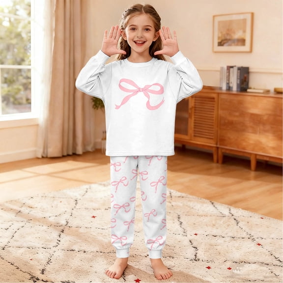 JIAYUE Outfit Sets For Toddler Bows Print Long Sleeve Crew Neck Pullover T Shirt Trousers Snug Comfy For Young Girls Adaptable Base Layer