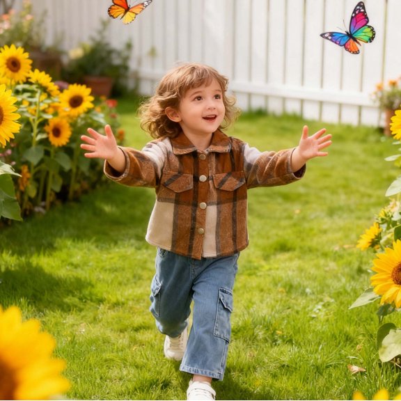 JIAYUE Outfits Sets For Boys Girls Plaid Long Sleeve Relaxed Fit Pull-On Collared Denim Jacket and Cargo Pant For Children Stylish Fashion Outfit