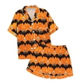 thumbnail image 1 of JIAYUE Pajamas For Girls Pajamas Set Comfort Short Sleeve Cute Print Turndown Collar Buttons Tops And Elastic Waist Shorts For Relaxed Halloween Theme Home Loose Fit Sleepwear,10-11 Years, 1 of 4