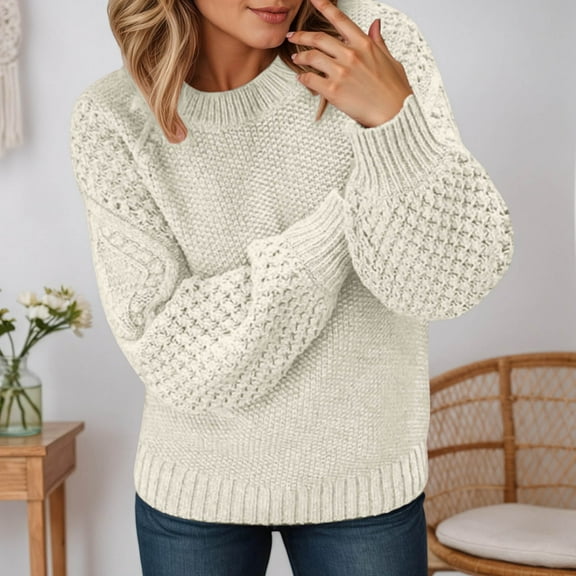 JIAYUE Pullover Sweaters for Women Crewneck Jacquard Knit Solid Color Loose Fit For Ladies Fashion Clothing
