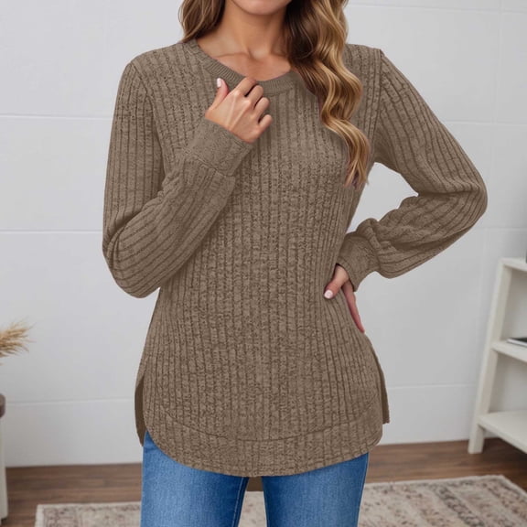 JIAYUE Pullover Sweaters for Women Curved Hem Round Neck Loose Fit Solid Color For Ladies Modern Clothing