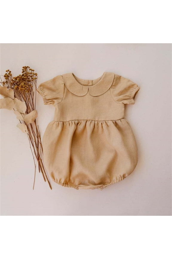 Romper Girls Dresses Solid Color Collared Short Sleeve Drop Shoulder Mid Length Onesie Polo For Child Everyday Dress