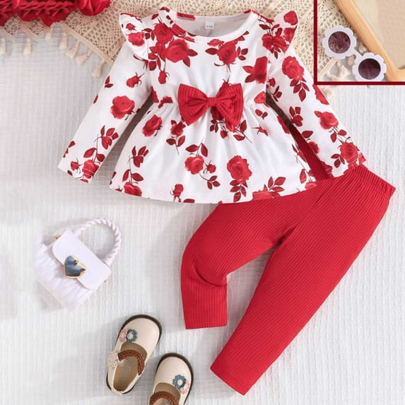 JIAYUE Set Kids Girls Outfits Butterfly Long Sleeve Crew Neck Pull-On 2PC Shirt and Pant For Toddler Autumn Breathable Wear