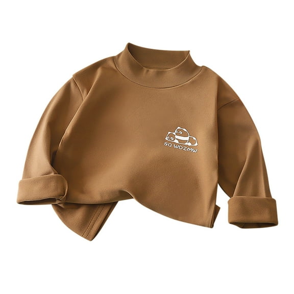 JIAYUE Shirts For Kids Tops Blouses Cartoon Print Long Sleeve Mock Neck Pull-On Snug Warmth Pullover For Children Relaxed Basic Tops